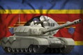 Heavy tank on the Swaziland national flag background. 3d Illustration