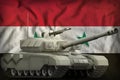 Heavy tank on the Syrian Arab Republic national flag background. 3d Illustration