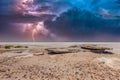 Heavy thunderstorm with bright white purple lightning over Kati Thanda Ã¢â¬â Lake Eyre Royalty Free Stock Photo