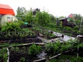 Heavy torrential rain in the countryside in late spring