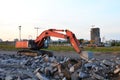 Heavy tracked excavator at a construction site