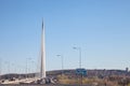 Heavy traffic on a Belgrade motorway passing on Ada Bridge, one of the most recent bridges on the Sava river