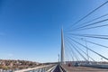 Heavy traffic on a Belgrade motorway passing on Ada Bridge, one of the most recent bridges on the Sava river and a transportation