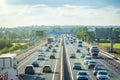 heavy traffic in blurry motion on UK motorway in England Royalty Free Stock Photo