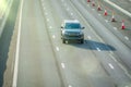 heavy traffic in blurry motion on UK motorway in England Royalty Free Stock Photo