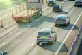 heavy traffic in blurry motion on UK motorway in England