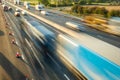 heavy traffic in blurry motion on UK motorway in England Royalty Free Stock Photo