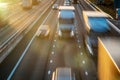 heavy traffic in blurry motion on UK motorway in England Royalty Free Stock Photo