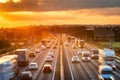 heavy traffic in blurry motion on UK motorway in England