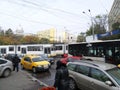 Heavy traffic at an intersection in Bucharest Royalty Free Stock Photo