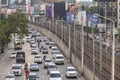 Heavy traffic, many cars on Edsa road in rush hour