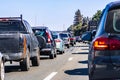 Heavy traffic on one of the freeways crossing Silicon Valley, San Francisco bay area, California