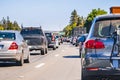 Heavy traffic on one of the freeways crossing Silicon Valley, San Francisco bay area, California