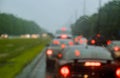 Heavy traffic during a rainy day rain drops on the window Royalty Free Stock Photo