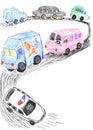 Heavy traffic on road, cars sketch Royalty Free Stock Photo