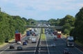 Heavy traffic on three lane motorway countryside Royalty Free Stock Photo