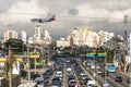 Heavy traffic of Washington Luiz Avenue, with plane landing at Congonhas airport