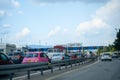 Heavy trafiic with congestions at Toll gate Lucko in Zagreb, Croatia during touristic season