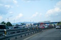 Heavy trafiic with congestions at Toll gate Lucko in Zagreb, Croatia during touristic season