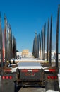 Heavy truck trailer for transporting whole trees in Canadian forest in Quebec Royalty Free Stock Photo