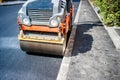 Heavy Vibration roller compactor at asphalt pavement works Royalty Free Stock Photo