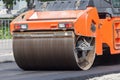 Heavy Vibration roller compactor at asphalt pavement works for road repairing Royalty Free Stock Photo