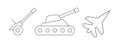 Heavy weapons. Tank, fighter, gun. Flat vector illustration isolated on white