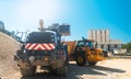 Heavy wheel loader in quarry waiting for work Royalty Free Stock Photo