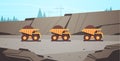 Heavy yellow dumper trucks professional equipment working on coal mine production mining transport concept opencast
