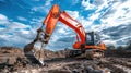 An orange excavator machine is on a construction site Royalty Free Stock Photo