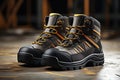 Heavyduty work boots with steel toes and slipresis