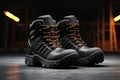 Heavyduty work boots with steel toes and slipresis