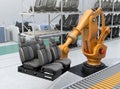 Heavyweight robotic arm carrying car seats in car assembly production line Royalty Free Stock Photo