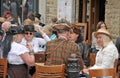 People in costume sat outside a cafe at the annual hebden bridge steampunk weekend