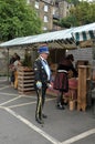 People in costume walking around the market at the annual hebden bridge steampunk weekend