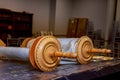 The Hebrew handwritten Torah, Talmud scroll on a synagogue Royalty Free Stock Photo