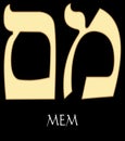 Hebrew letter mem, thirteenth letter of hebrew alphabet, meaning is water, gold design on black background Royalty Free Stock Photo