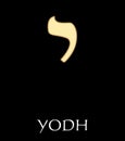 Hebrew letter yodh, tenth letter of hebrew alphabet, meaning is hand, gold design on black background Royalty Free Stock Photo