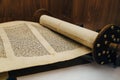 Hebrew religious handwritten Torah parchment scroll Royalty Free Stock Photo