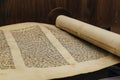 Hebrew religious handwritten Torah parchment scroll Royalty Free Stock Photo