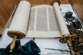 Hebrew religious handwritten Torah parchment scroll Royalty Free Stock Photo