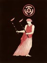 Hecate With Torches and Her Moon Wheel Symbol