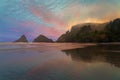 Heceta Head Lighthouse along Oregon Coast Foggy Sunset Royalty Free Stock Photo