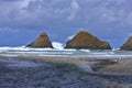 Heceta Head Seastacks with Breaking Waves and Stormy Skies, Pacific Northwest Coast, Oregon Royalty Free Stock Photo