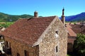 Hecho Valley Pyrenees village roof and mountain Royalty Free Stock Photo