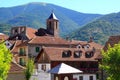 Hecho Valley Pyrenees village roof and mountain Royalty Free Stock Photo