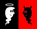 Heck and Angel. White and black ghost. Evil spook with horns and