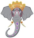Hed of elephant decorated with crown and bodypaints