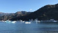 Fishing boats at Heda Port and the mountains of the Izu Peninsula Royalty Free Stock Photo