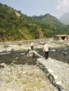 Hedakhan heerakhand baba uttarakhand uttaranchal nature forest mountain lush green river pebbles stones rocks crossing wood bridge